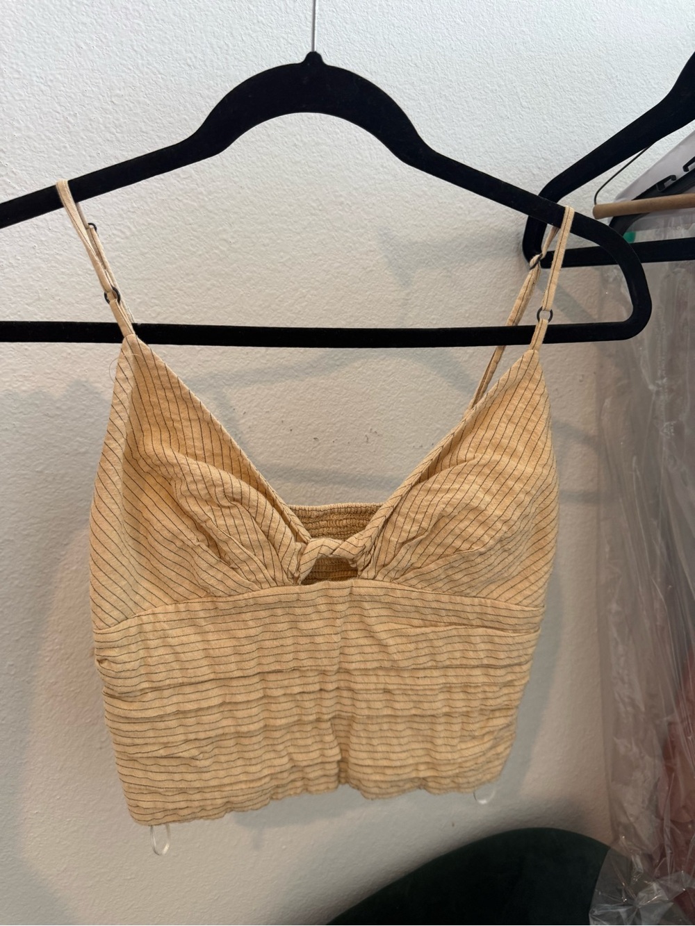 Zara Beige Striped Cropped Camisole with Front Knot